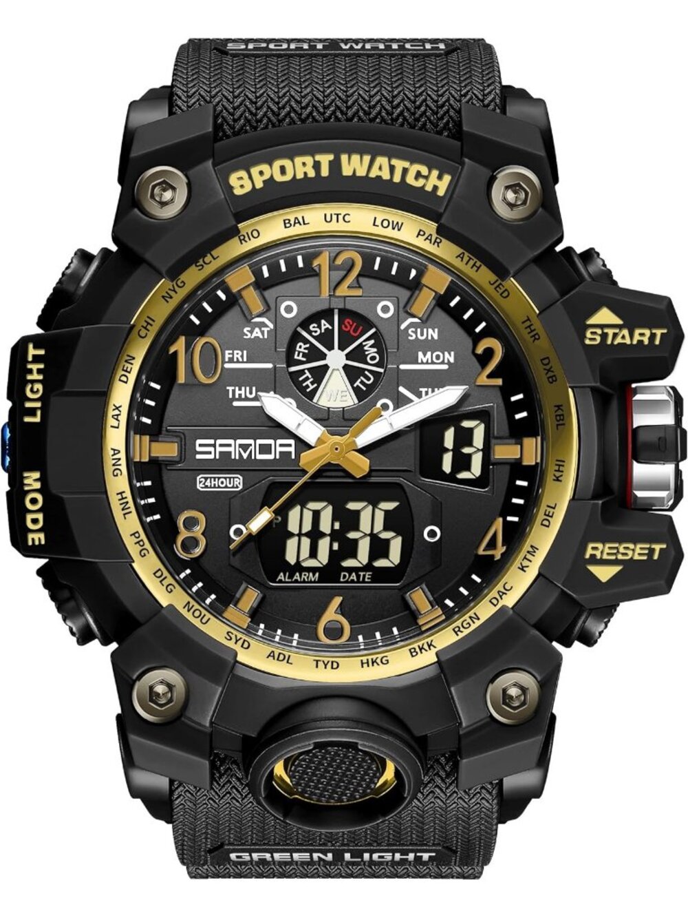 Mens Black Gold Analog Quartz Sports Waterproof Military LED Digital Wrist Watch